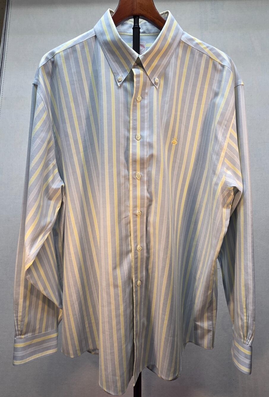 Brooks Brothers 346 Men's L/S Button Down Shirt Blue Yellow Striped XL Preppy